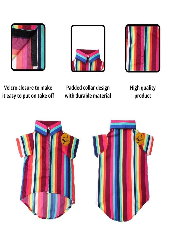 سايج سكوير قميص كلاب مطبوع عليه رسومات مربعة جريئة، قميص كلاب عصري، فائق النعومة وخفيف الوزن، ملابس كلاب مريحة وجيدة التهوية، زي عصري (مقاس كبير جدًا - 28 بوصة) (طبعة مخططة ملونة) - Image 4